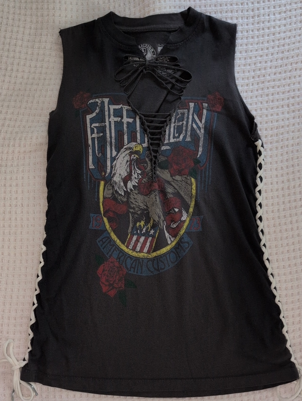 Affliction Black Lace-Up Eagle Graphic Tank Top